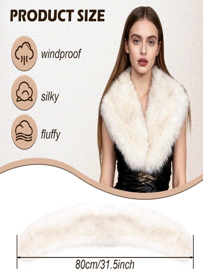 XEPST Faux Fur Shawl for Women, Women's Faux Fur Collar Scarf Wrap White Winter Neck Warmer - Image 2